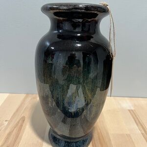 Elegant Black and Green Ceramic Vase